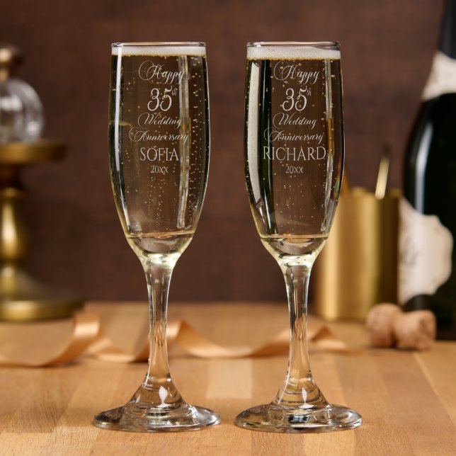 35th Wedding Anniversary Elegant Script Champagne Flute (Party)