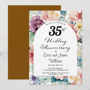35th Wedding Anniversary Elegant Script Floral Invitation