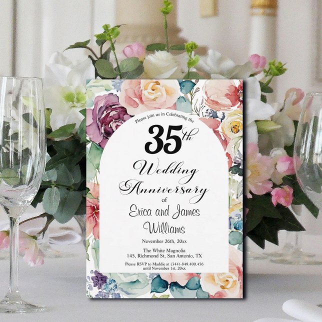 35th Wedding Anniversary Elegant Script Floral Invitation (Creator Uploaded)