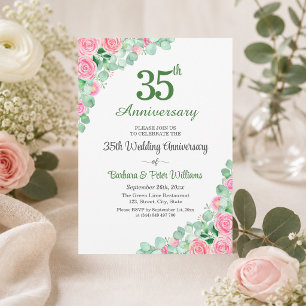 35th Wedding Anniversary Eucalyptus Roses Invitation