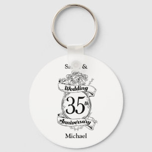 35th Wedding Anniversary Flowers black and white Keychain