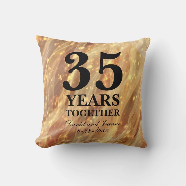 35th Wedding Anniversary Gold Party Lights Throw Pillow (Front)