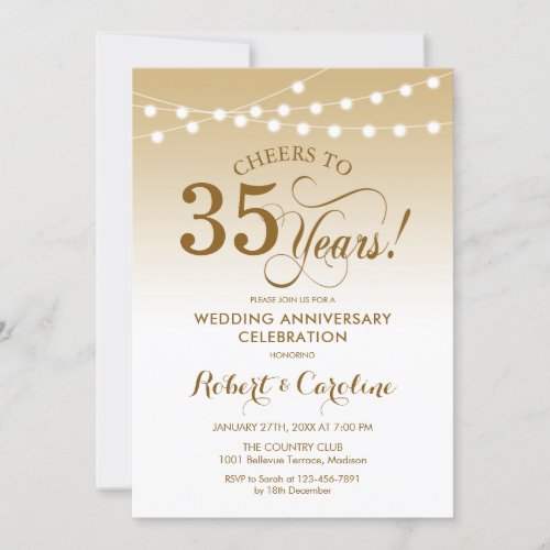 35th Wedding Anniversary _ Gold White Invitation