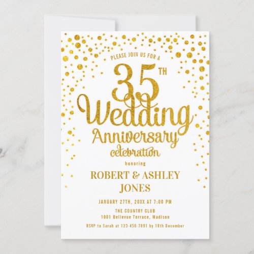 35th Wedding Anniversary _ Gold  White Invitation