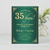 35th Wedding Anniversary - Green Gold Damask Invitation (Standing Front)
