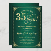 35th Wedding Anniversary - Green Gold Damask Invitation (Front/Back)