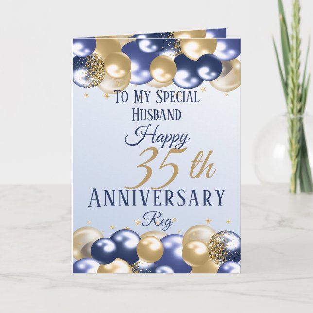 35th Wedding Anniversary Husband Navy Gold Card (Front)