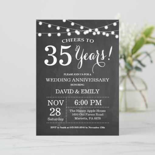 35th Wedding Anniversary Invitation Chalkboard | Zazzle