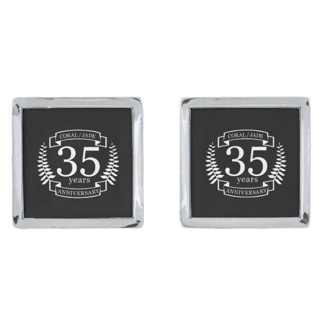 35th Wedding ANNIVERSARY JADE / CORAL Cufflinks (Front)
