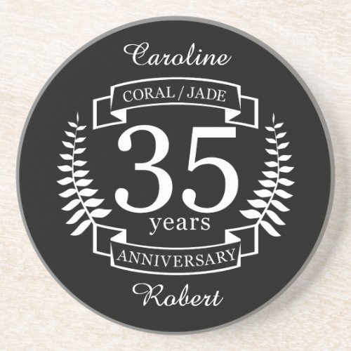 35th Wedding ANNIVERSARY JADE  CORAL Sandstone Coaster