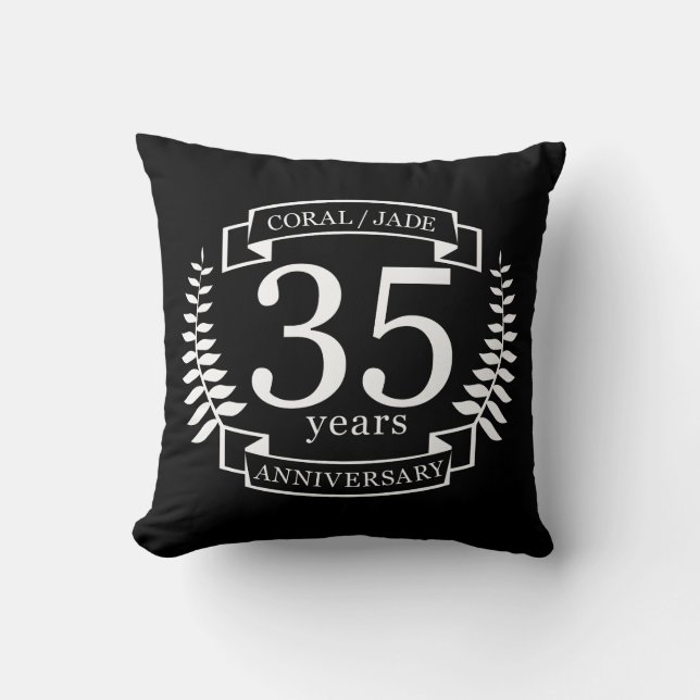 35th Wedding ANNIVERSARY JADE / CORAL Throw Pillow (Front)