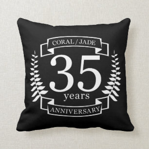 35th Wedding ANNIVERSARY JADE / CORAL Throw Pillow
