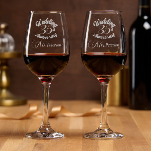 35th Wedding Anniversary Modern Script Wine Glass