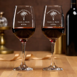 35th Wedding Anniversary Palm Trees Wine Glass