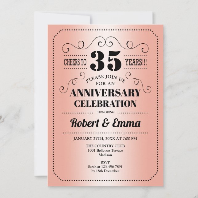 35th Wedding Anniversary Party - Coral Invitation (Front)