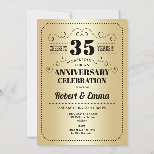 35th Wedding Anniversary Party _ Gold Black Invitation