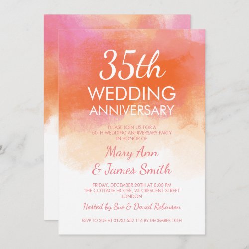 35th Wedding Anniversary Pink Coral Watercolor Invitation