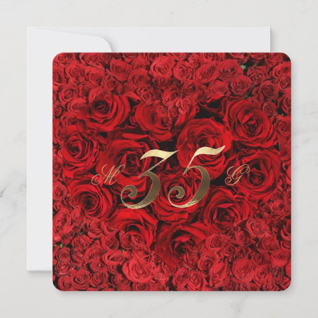 35th Wedding Anniversary Red Roses Heart Elegant I Invitation (Front)