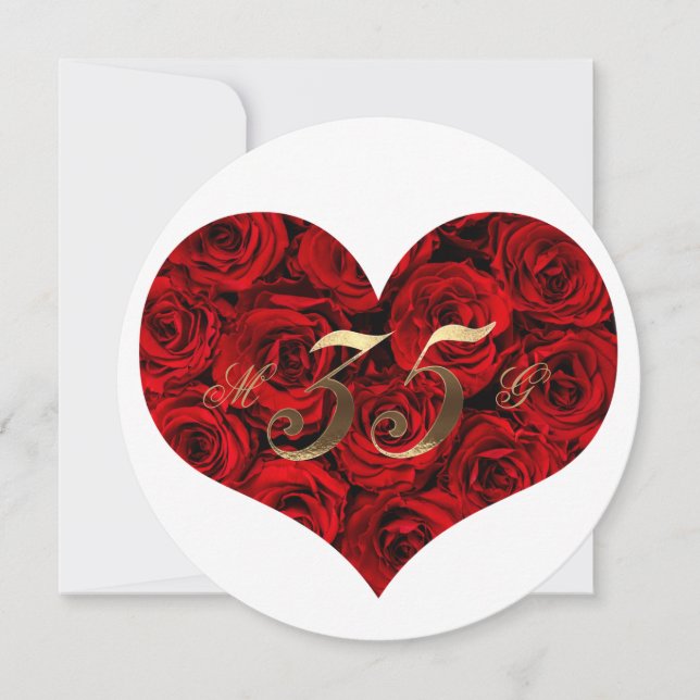 35th Wedding Anniversary Red Roses Heart Elegant Invitation (Front)
