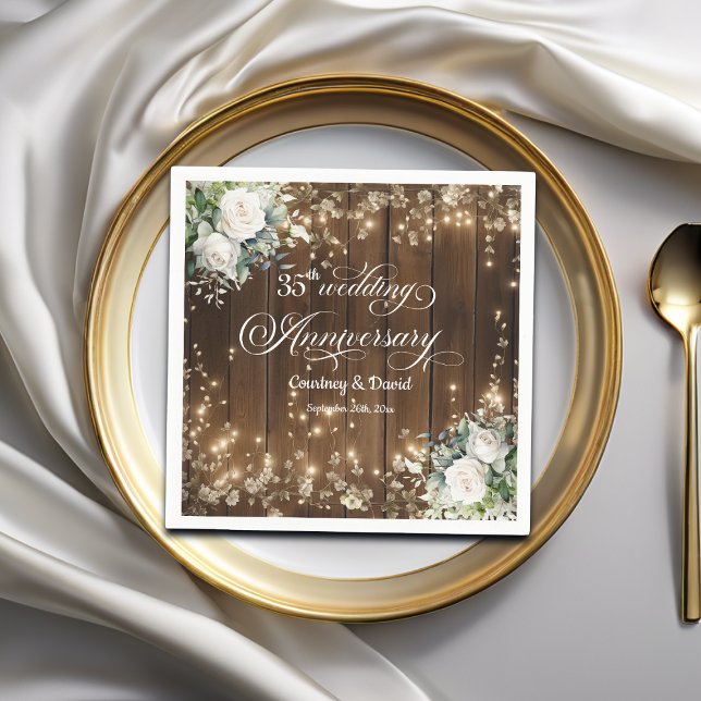 35th Wedding Anniversary Rustic String Lights Napkins (Creator Uploaded)