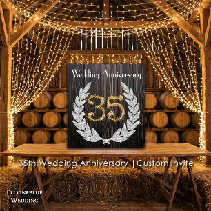 35th Wedding Anniversary Rustic Wood & Gold Invitation