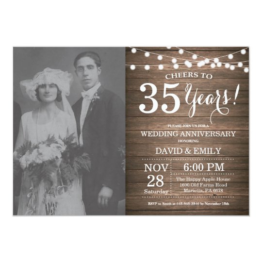 35th Wedding Anniversary Rustic Wood Invitation | Zazzle.com