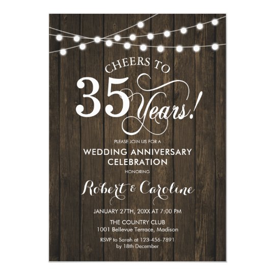 35th Wedding Anniversary - Rustic Wood Invitation | Zazzle.com