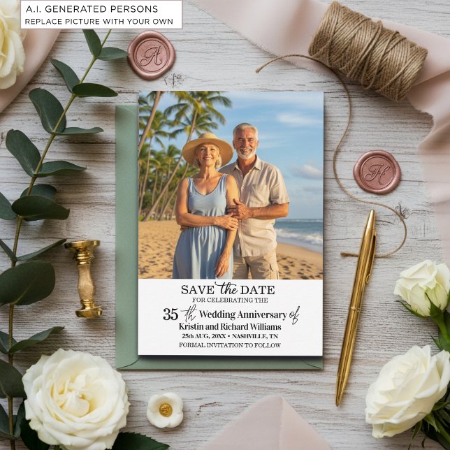 35th Wedding Anniversary Save the Date Photo Note Card (Creator Uploaded)