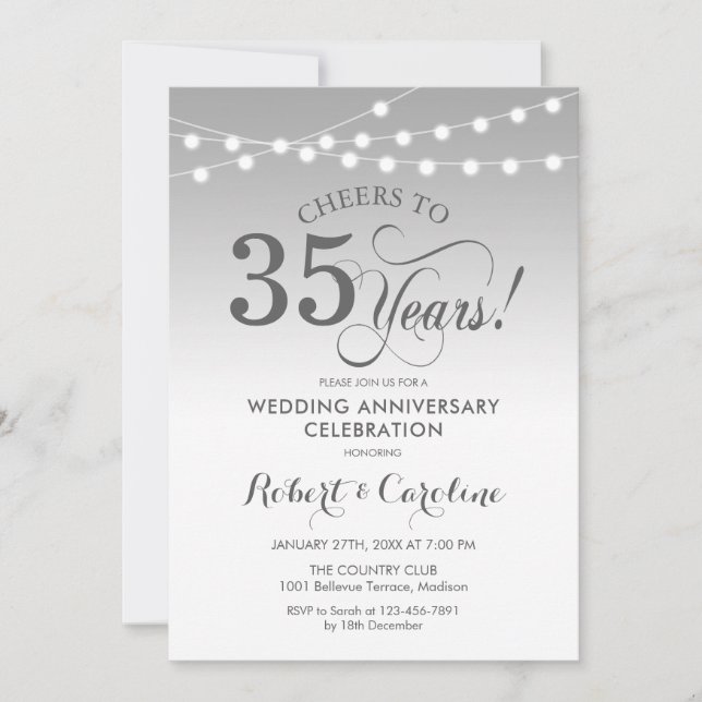 35th Wedding Anniversary - Silver White Invitation (Front)