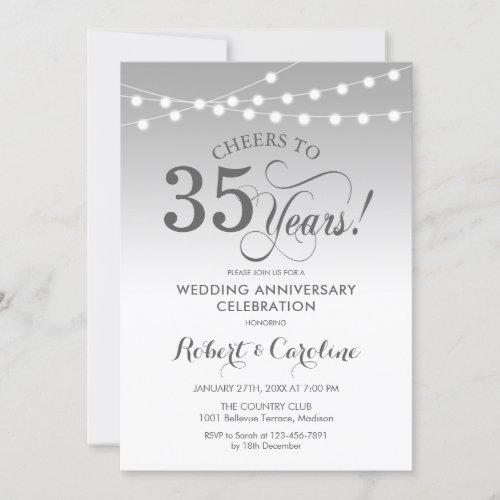 35th Wedding Anniversary _ Silver White Invitation