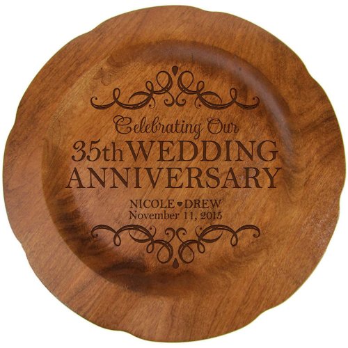 35th Wedding Anniversary with Scrolls Wooden Plate