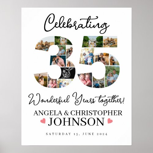 35th years of marriage pearl Anniversary Photo Poster