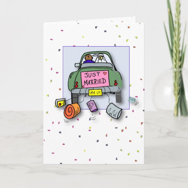 3653 Just Married Car Whimsical Card (Front)