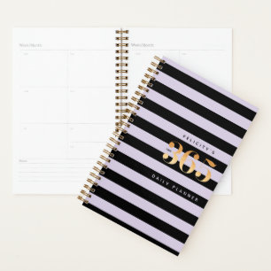 365 Daily Planner   Chic Gold Lilac & Black Stripe