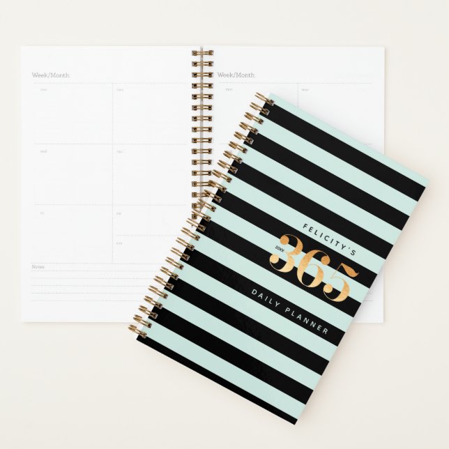 365 Daily Planner | Chic Gold, Mint & Black Stripe (Display)