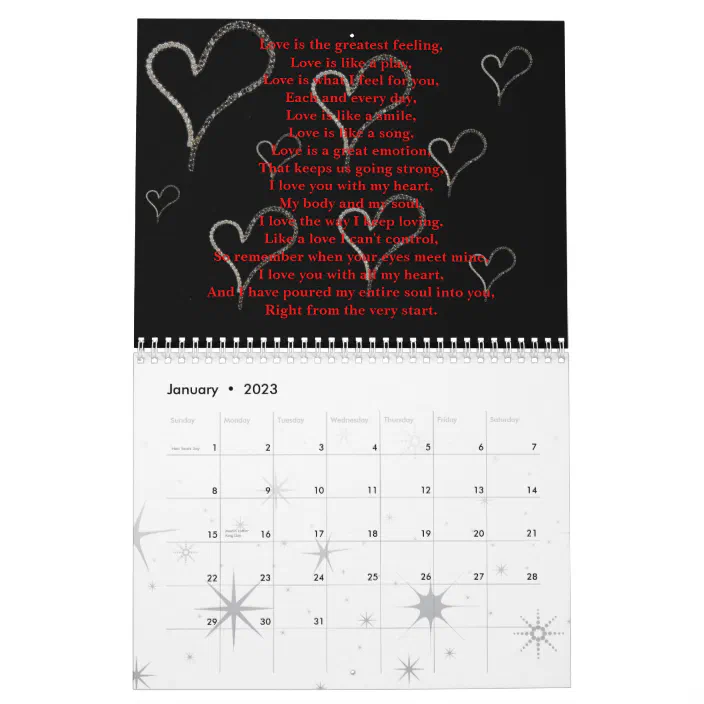 Mit Calendar 2023 365 Days Of Love Calendar | Zazzle.com