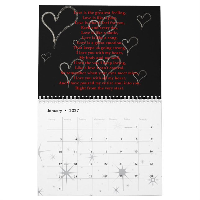 365 days of Love Calendar (Jan 2027)