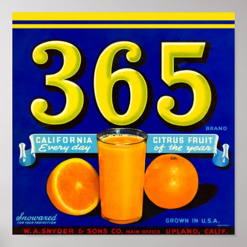 365 Oranges packing label Poster
