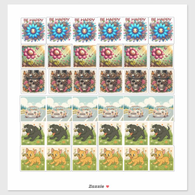 36 Assorted stickers steampunk and animals (Sheet)