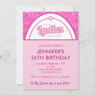 36 birthday invitation Feminine Glitter Pink