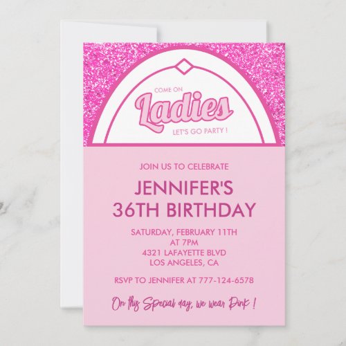 36 birthday invitation Feminine Glitter Pink