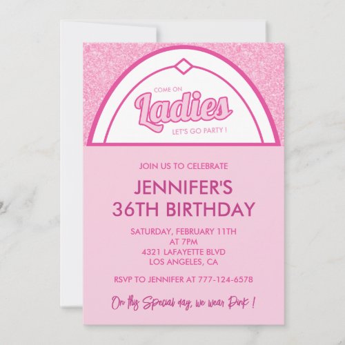 36 birthday invitation Sparkle Glitter Pink