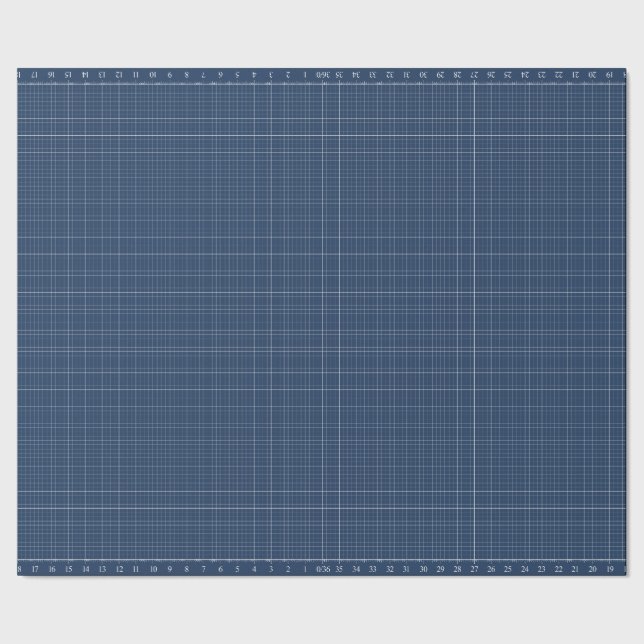 36" Grid with Ruler Traditional Blueprint Color Wrapping Paper (Seam)