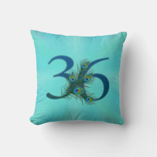 36 Peacock Feather Birthday Anniversary Elegant Throw Pillow