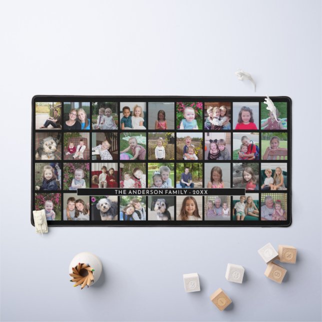 36 Photo Collage - 4 rows 9 columns - black Desk Mat (Kids Table)