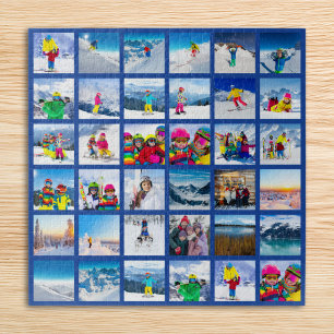36 Photo Grid Collage Dark Blue Jigsaw Puzzle