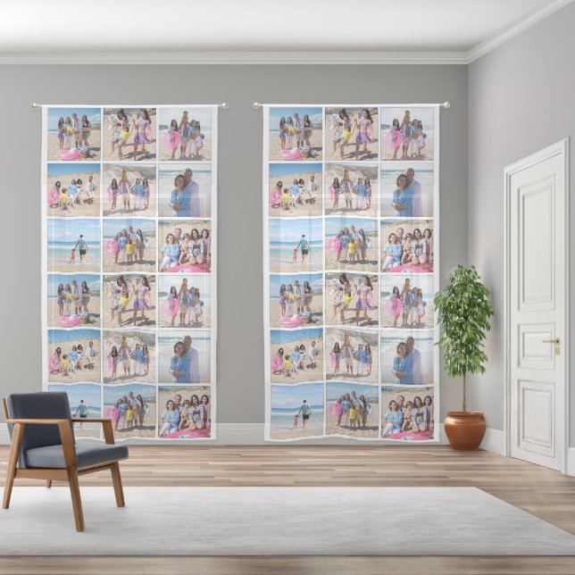 36 Photo Template Collage Personalized Sheer Curtains (Wide)