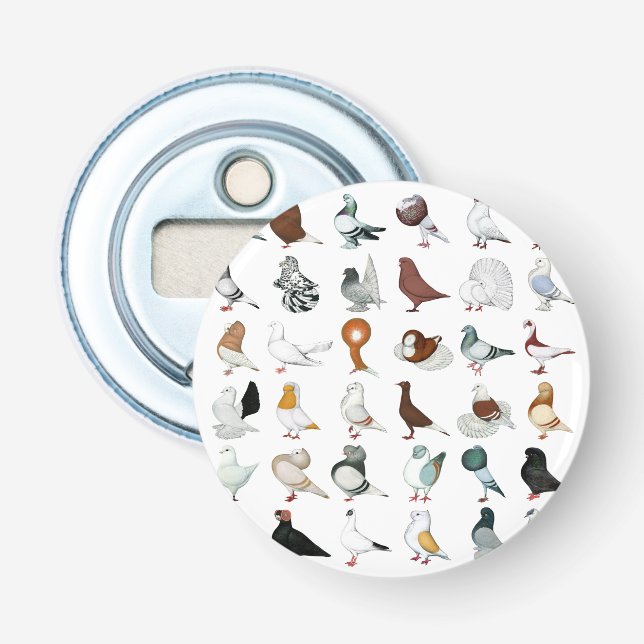 36 Pigeon Breeds Bottle Opener (Front)