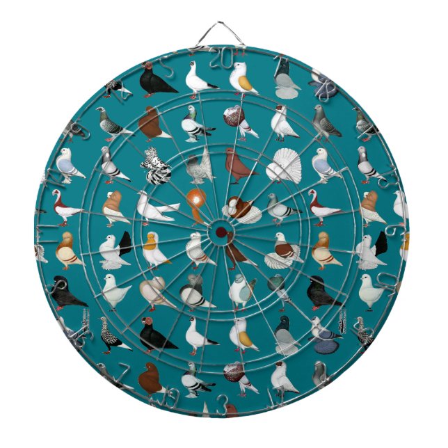 36 Pigeon Breeds Dartboard With Darts (Front)
