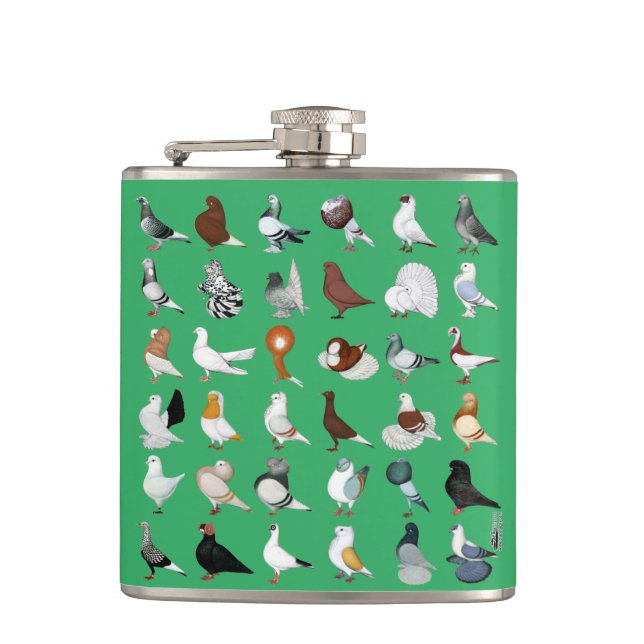 36 Pigeon Breeds Flask (Front)